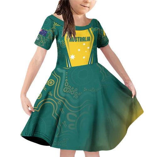 Australia 2024 Olympics Custom Family Matching Off Shoulder Short Dress and Hawaiian Shirt Rise of the Roos Aborignal Style