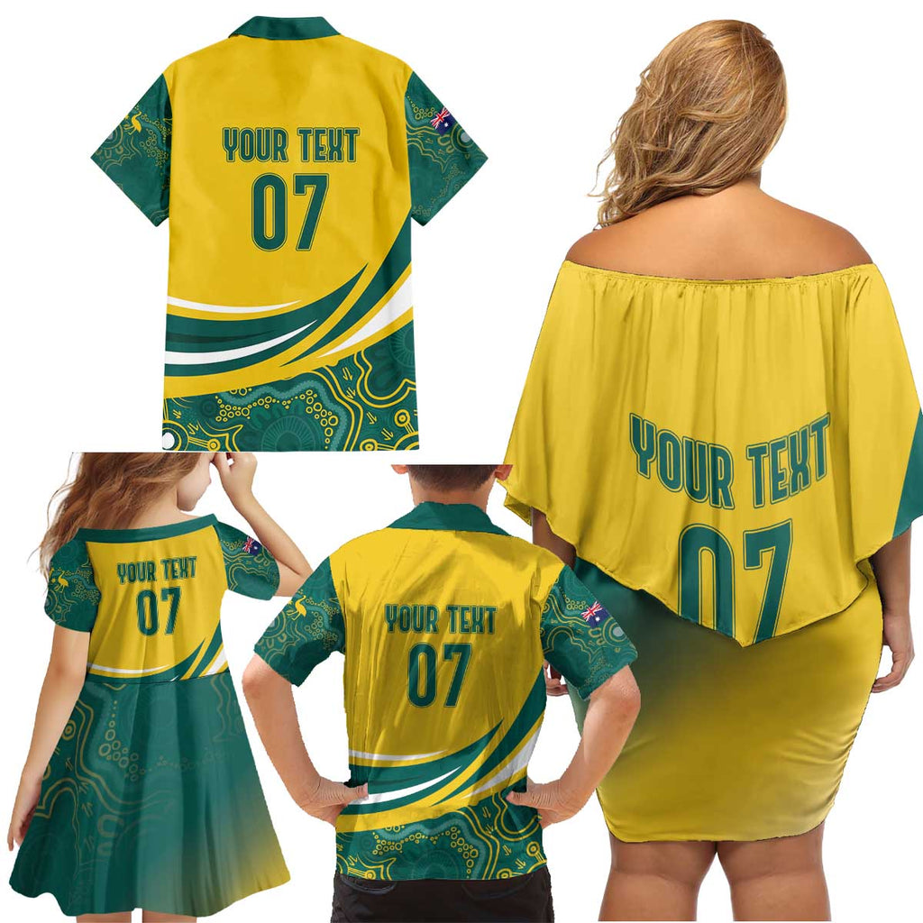 Australia 2024 Olympics Custom Family Matching Off Shoulder Short Dress and Hawaiian Shirt Rise of the Roos Aborignal Style