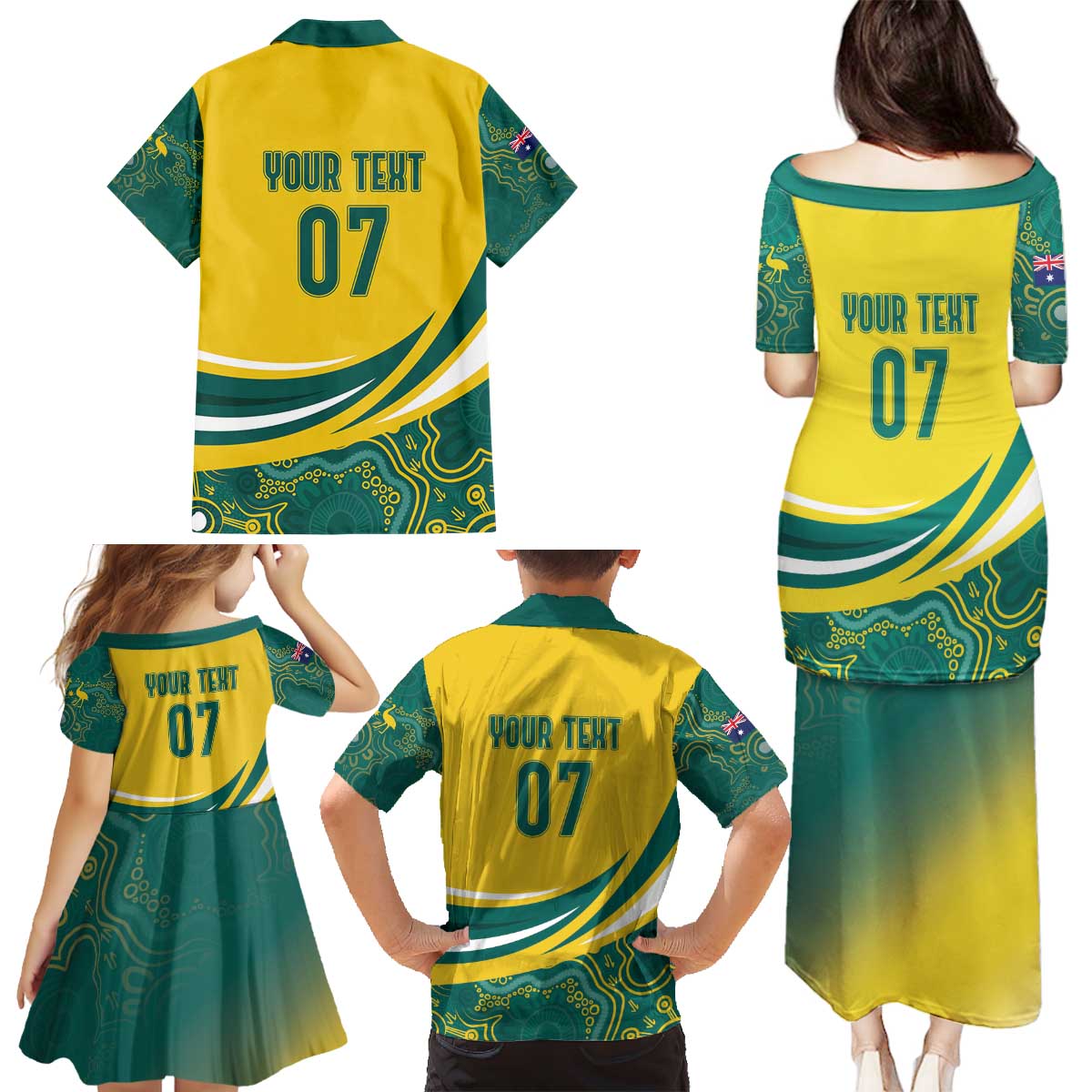 Australia 2024 Olympics Custom Family Matching Puletasi and Hawaiian Shirt Rise of the Roos Aborignal Style