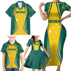 Australia 2024 Olympics Custom Family Matching Short Sleeve Bodycon Dress and Hawaiian Shirt Rise of the Roos Aborignal Style