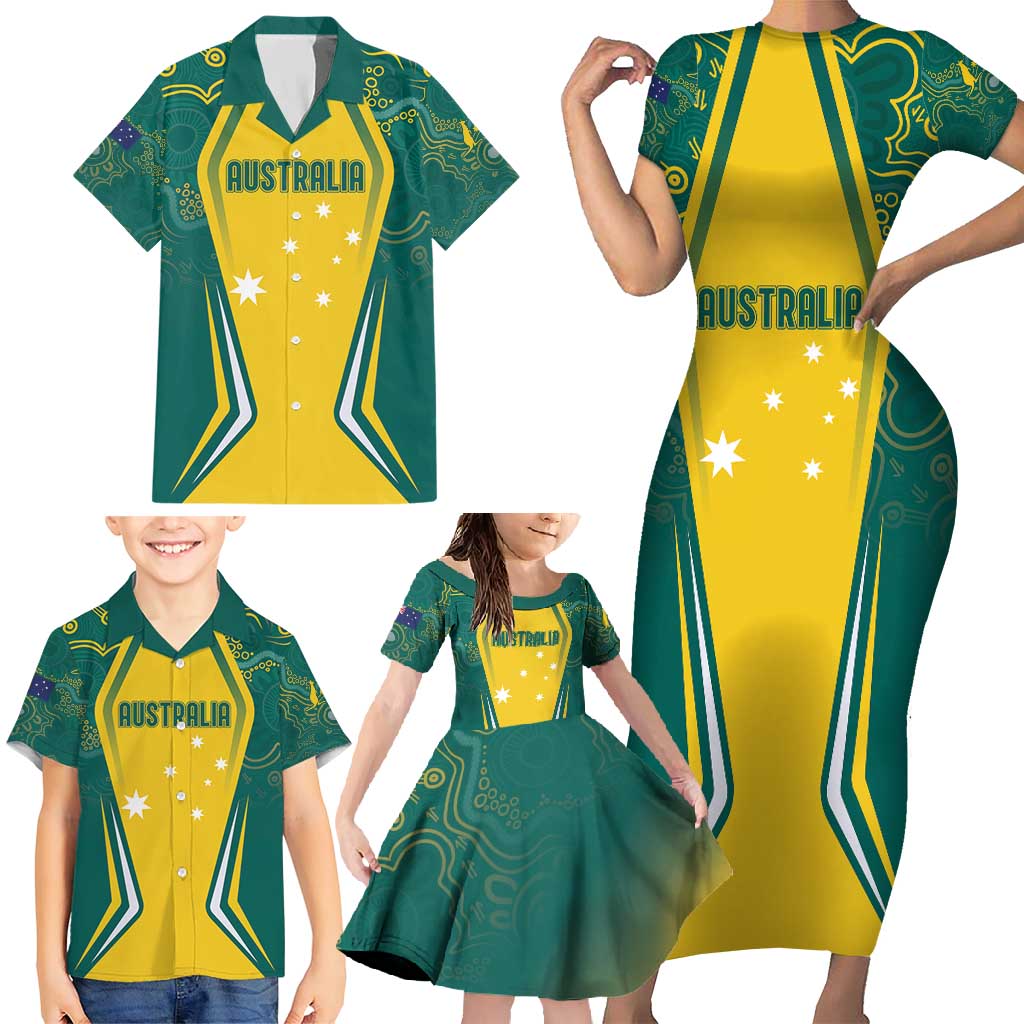 Australia 2024 Olympics Custom Family Matching Short Sleeve Bodycon Dress and Hawaiian Shirt Rise of the Roos Aborignal Style
