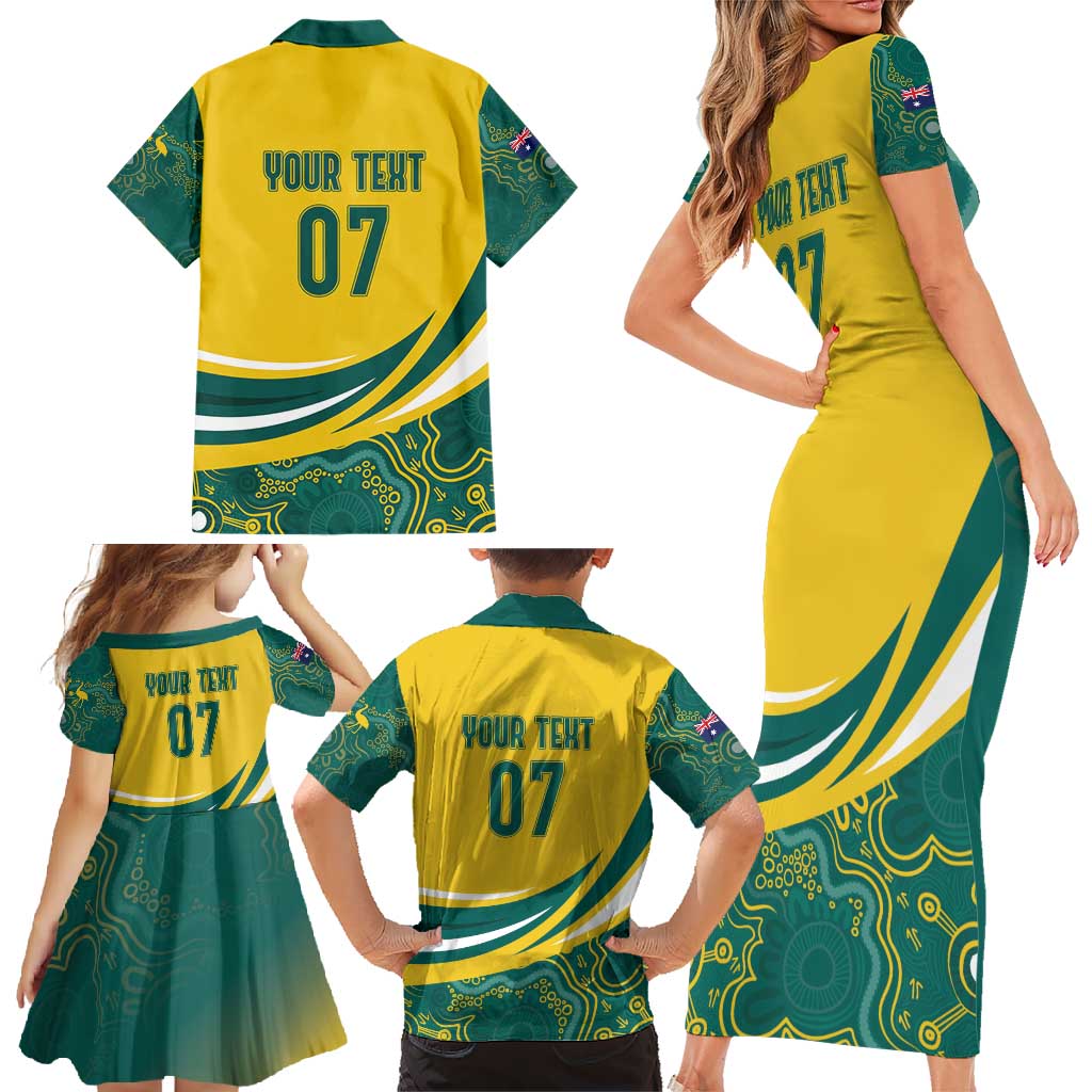 Australia 2024 Olympics Custom Family Matching Short Sleeve Bodycon Dress and Hawaiian Shirt Rise of the Roos Aborignal Style