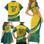 Australia 2024 Olympics Custom Family Matching Short Sleeve Bodycon Dress and Hawaiian Shirt Rise of the Roos Aborignal Style