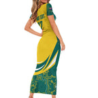 Australia 2024 Olympics Custom Family Matching Short Sleeve Bodycon Dress and Hawaiian Shirt Rise of the Roos Aborignal Style