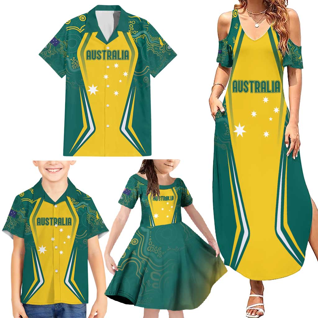 Australia 2024 Olympics Custom Family Matching Summer Maxi Dress and Hawaiian Shirt Rise of the Roos Aborignal Style