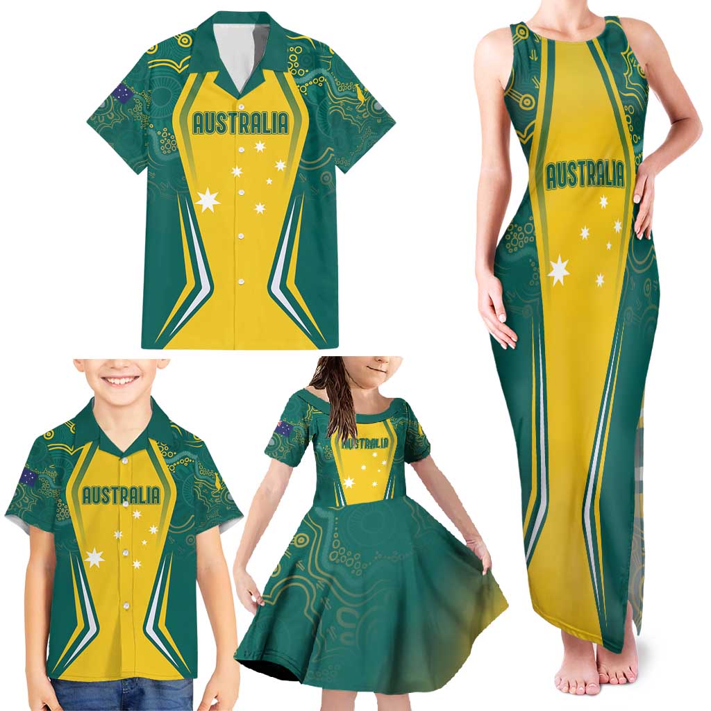 Australia 2024 Olympics Custom Family Matching Tank Maxi Dress and Hawaiian Shirt Rise of the Roos Aborignal Style