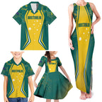 Australia 2024 Olympics Custom Family Matching Tank Maxi Dress and Hawaiian Shirt Rise of the Roos Aborignal Style