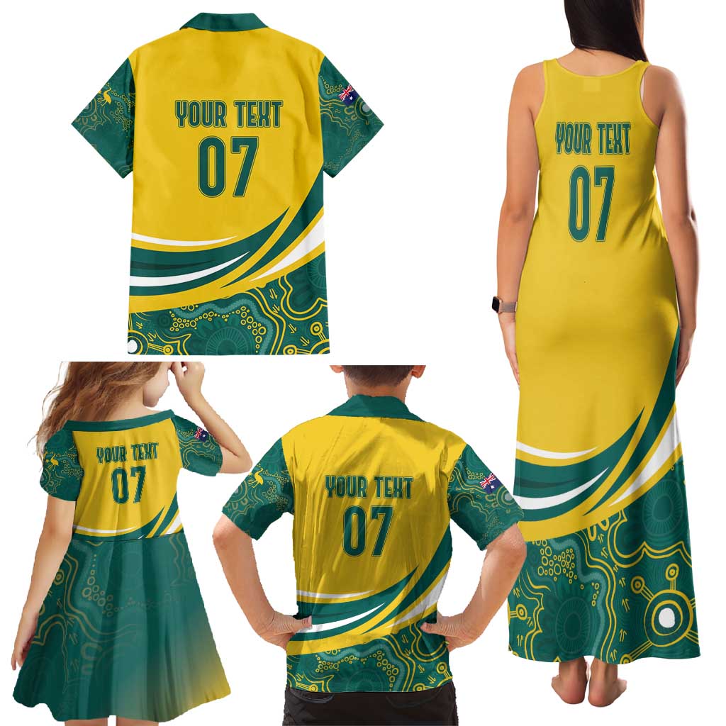 Australia 2024 Olympics Custom Family Matching Tank Maxi Dress and Hawaiian Shirt Rise of the Roos Aborignal Style