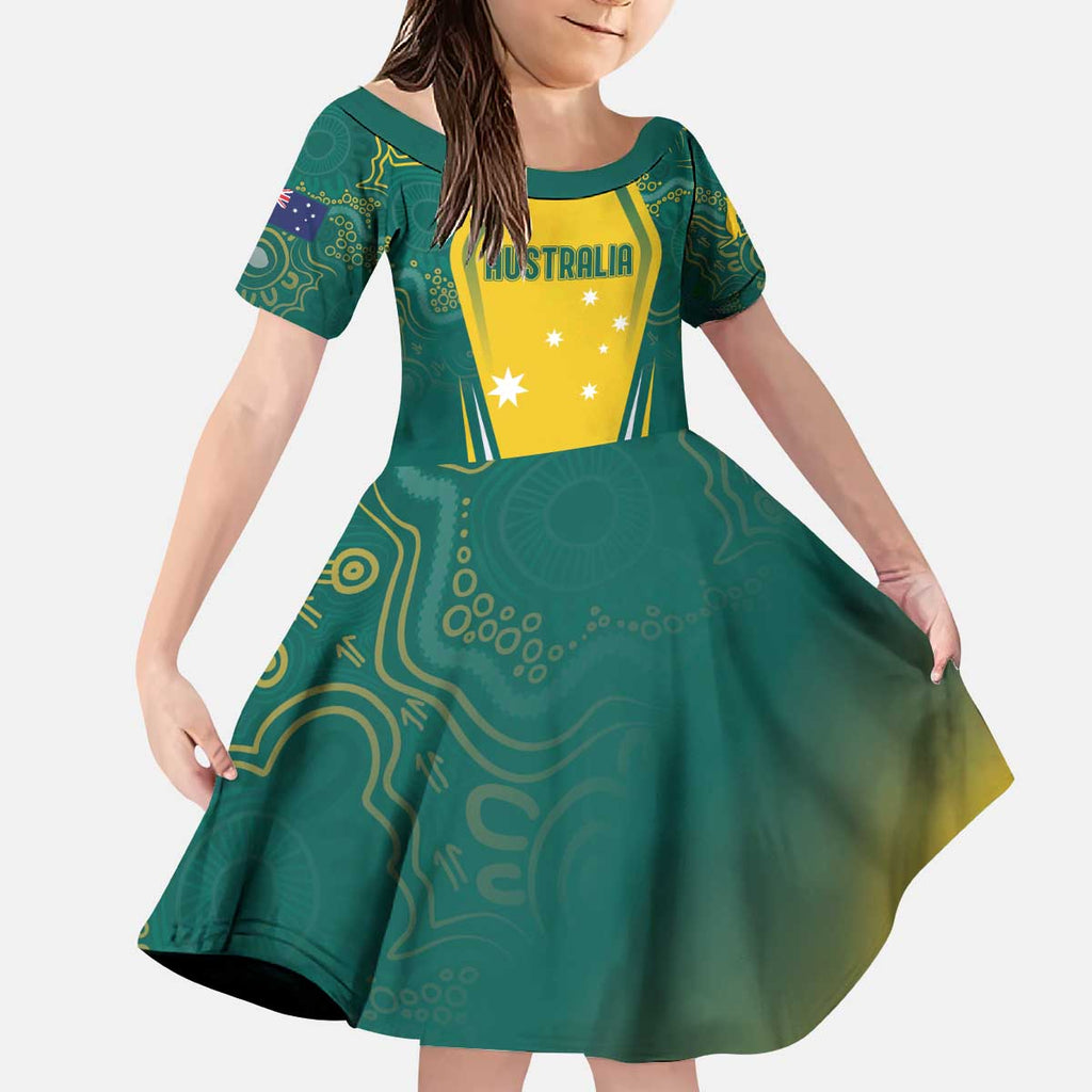 Australia 2024 Olympics Custom Kid Short Sleeve Dress Rise of the Roos Aborignal Style