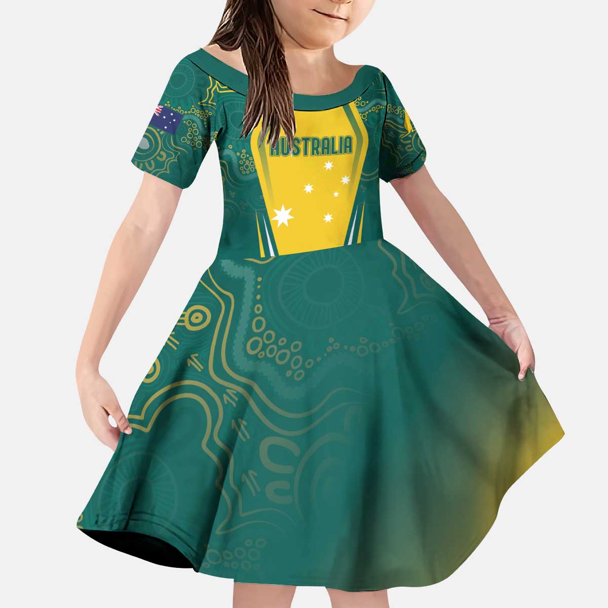 Australia 2024 Olympics Custom Kid Short Sleeve Dress Rise of the Roos Aborignal Style