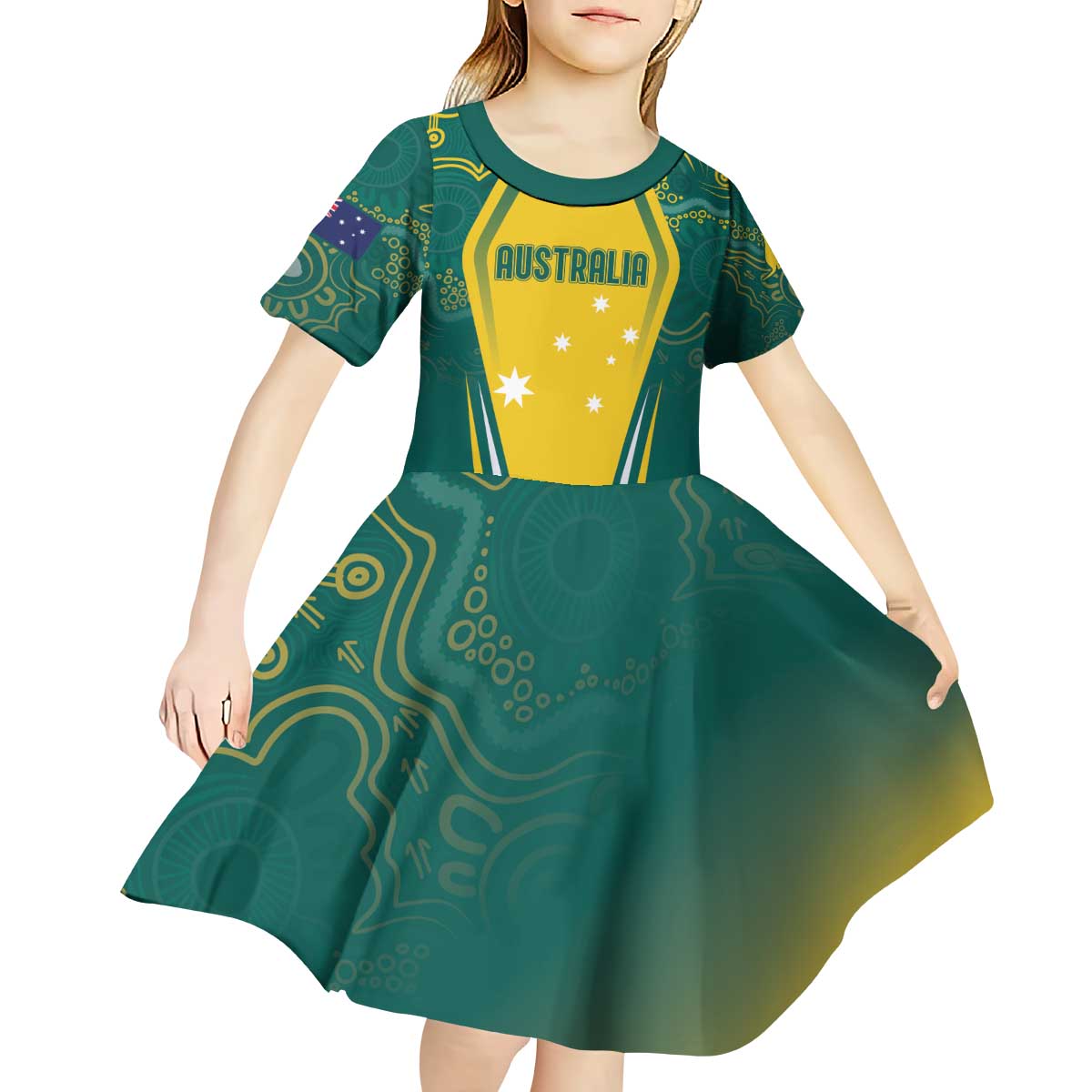 Australia 2024 Olympics Custom Kid Short Sleeve Dress Rise of the Roos Aborignal Style