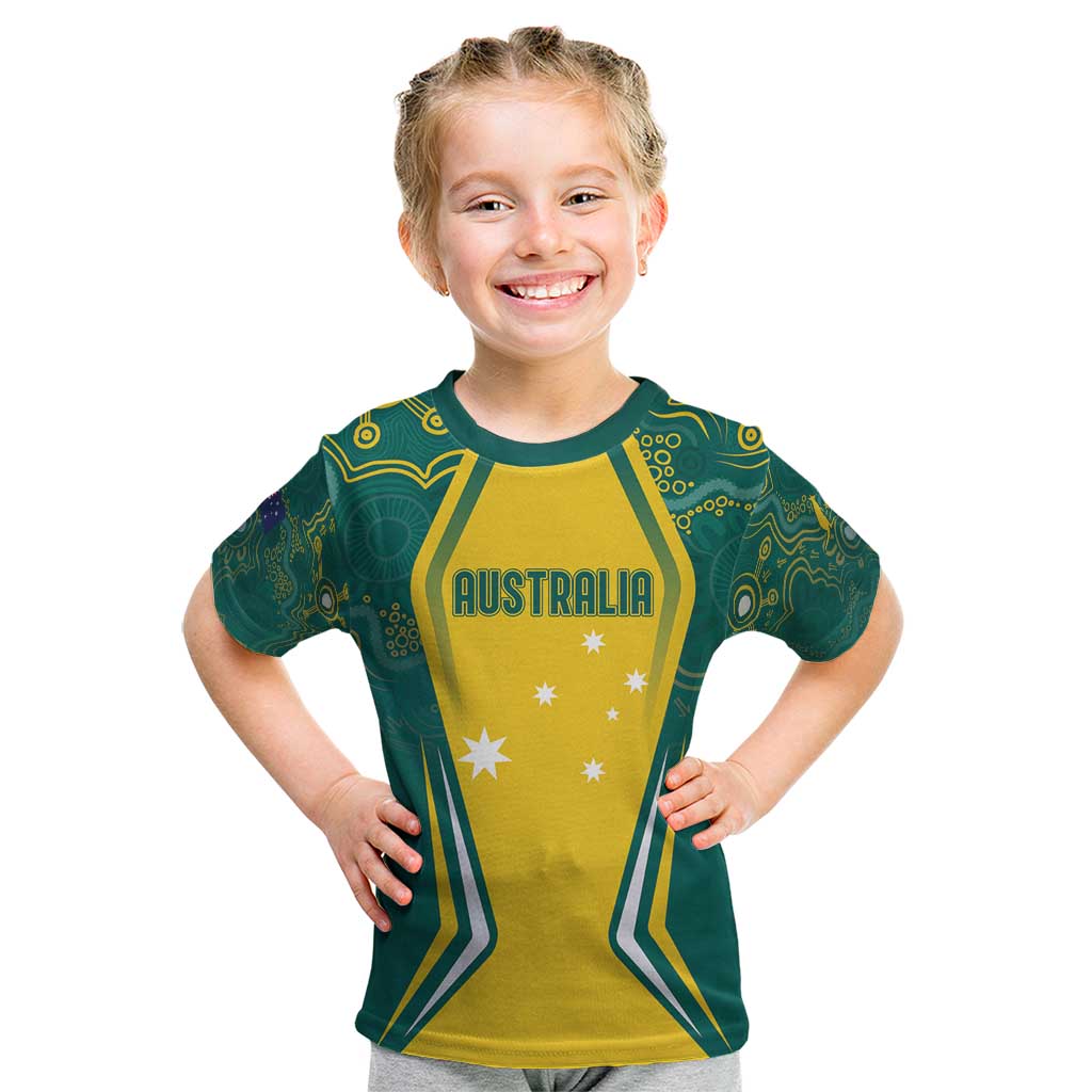 Australia 2024 Olympics Custom Kid T Shirt Rise of the Roos Aborignal Style