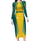 Australia 2024 Olympics Custom Long Sleeve Bodycon Dress Rise of the Roos Aborignal Style