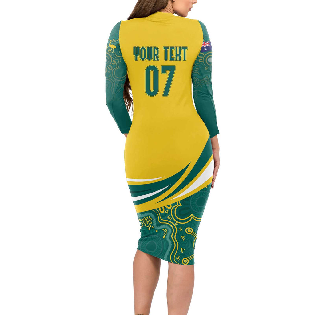 Australia 2024 Olympics Custom Long Sleeve Bodycon Dress Rise of the Roos Aborignal Style