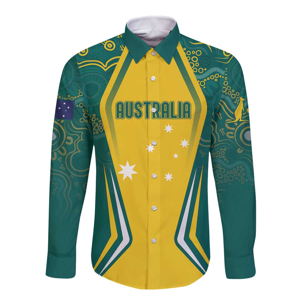 Australia 2024 Olympics Custom Long Sleeve Button Shirt Rise of the Roos Aborignal Style