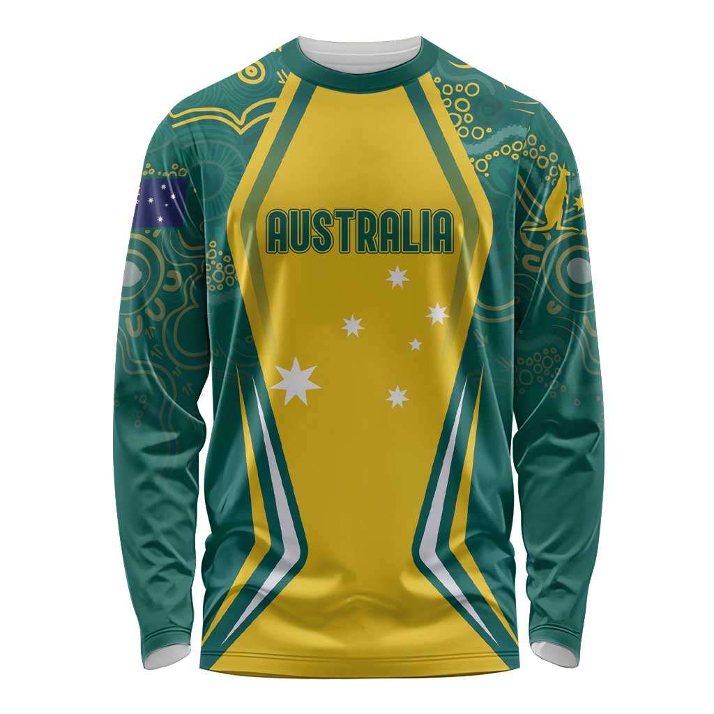 Australia 2024 Olympics Custom Long Sleeve Shirt Rise of the Roos Aborignal Style