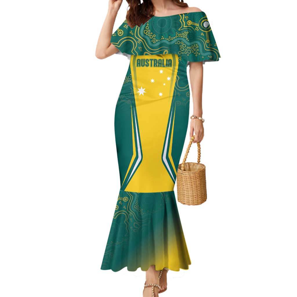 Australia 2024 Olympics Custom Mermaid Dress Rise of the Roos Aborignal Style