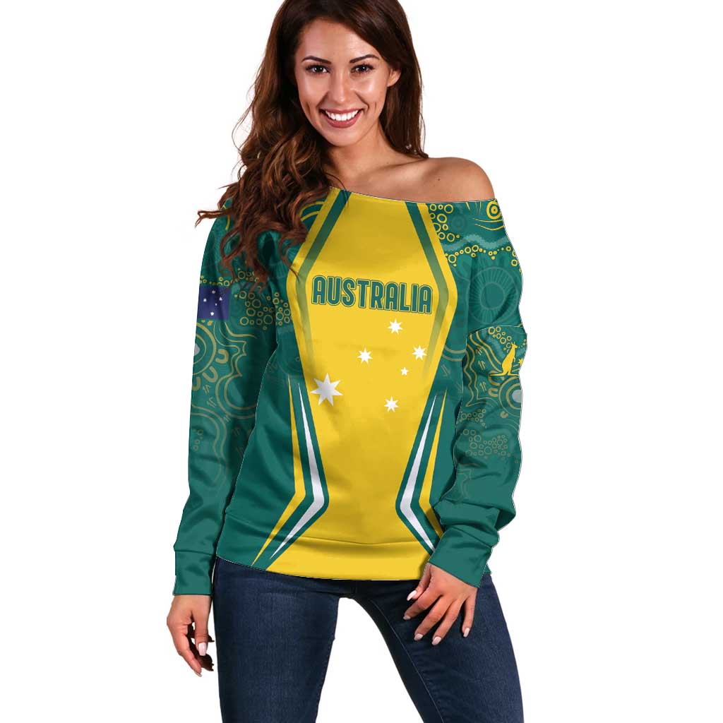 Australia 2024 Olympics Custom Off Shoulder Sweater Rise of the Roos Aborignal Style