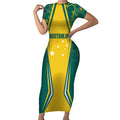Australia 2024 Olympics Custom Short Sleeve Bodycon Dress Rise of the Roos Aborignal Style
