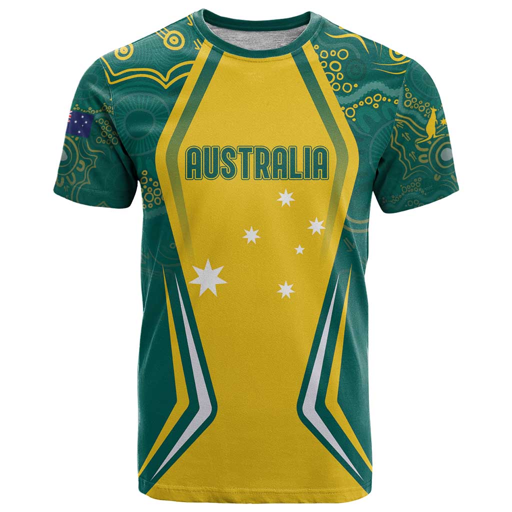 Australia 2024 Olympics Custom T Shirt Rise of the Roos Aborignal Style