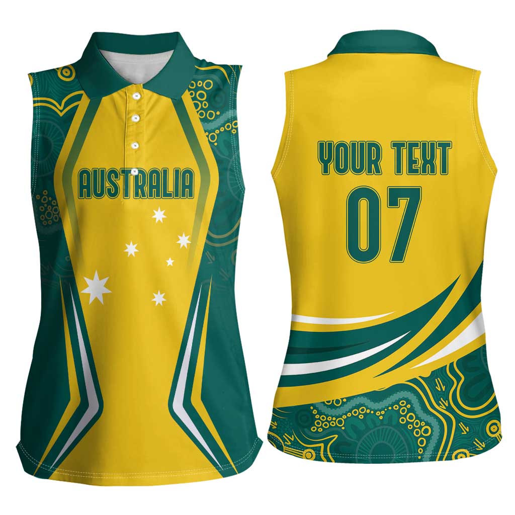Australia 2024 Olympics Custom Women Sleeveless Polo Shirt Rise of the Roos Aborignal Style