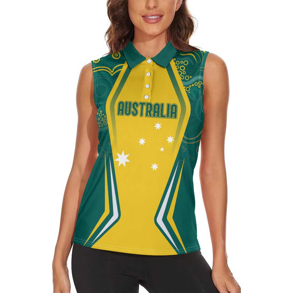 Australia 2024 Olympics Custom Women Sleeveless Polo Shirt Rise of the Roos Aborignal Style