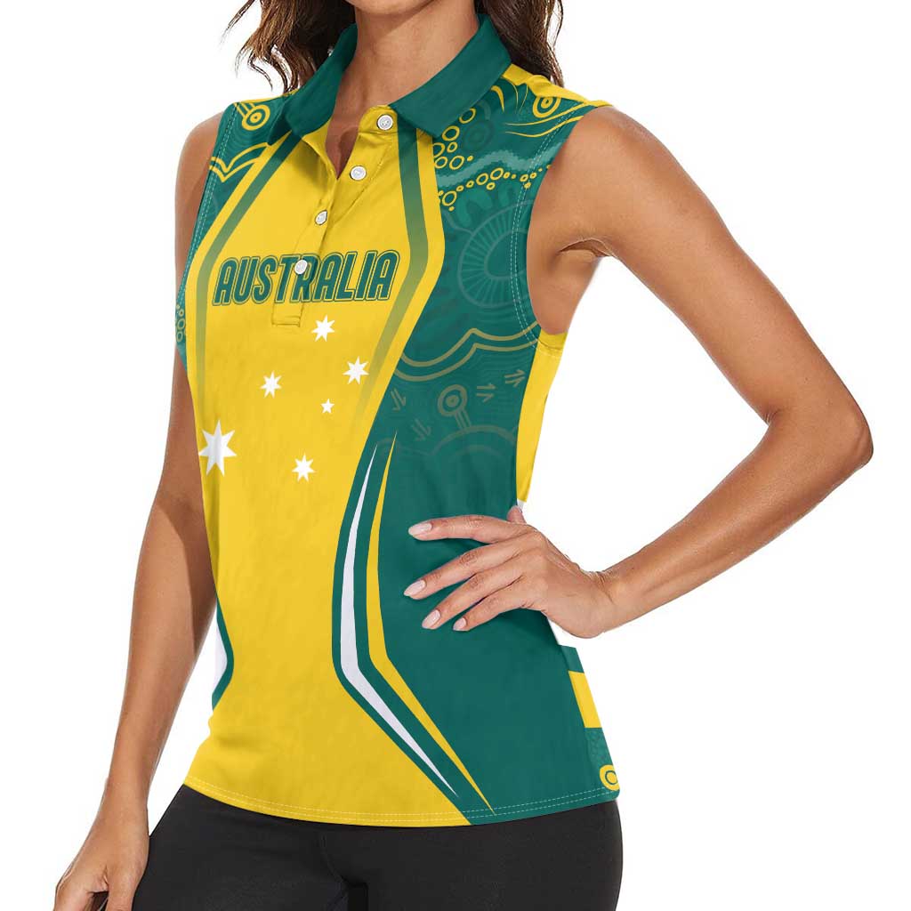 Australia 2024 Olympics Custom Women Sleeveless Polo Shirt Rise of the Roos Aborignal Style
