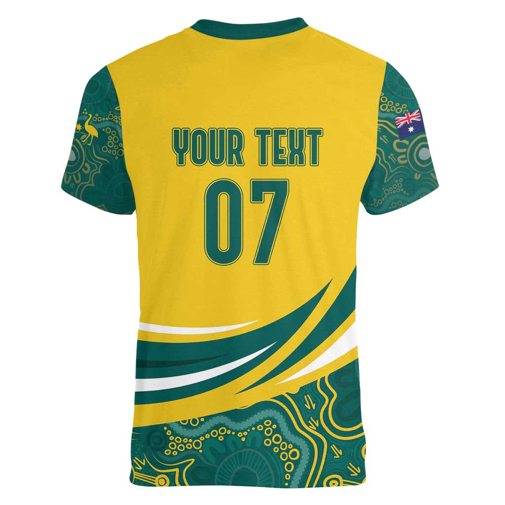 Australia 2024 Olympics Custom Women V-Neck T-Shirt Rise of the Roos Aborignal Style
