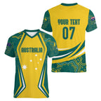 Australia 2024 Olympics Custom Women V-Neck T-Shirt Rise of the Roos Aborignal Style