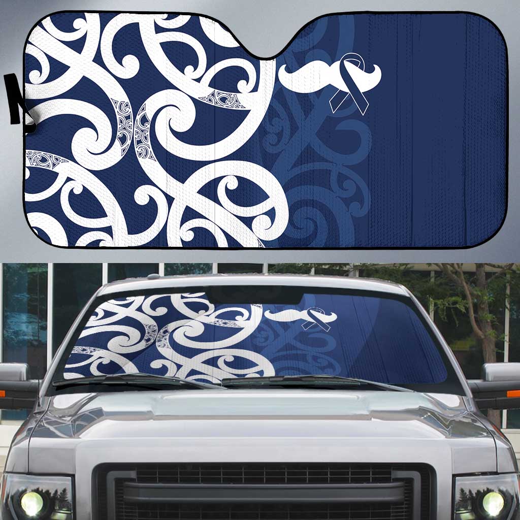 New Zealand Maori Mo Bros Auto Sun Shade Blue Ribbon With Koru Kowhaiwhai - Aussie Hoodie