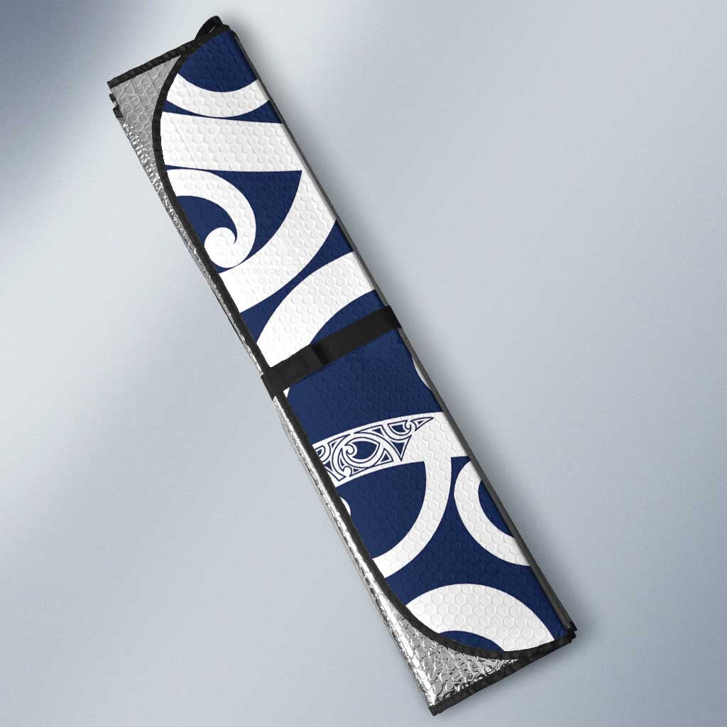 New Zealand Maori Mo Bros Auto Sun Shade Blue Ribbon With Koru Kowhaiwhai - Aussie Hoodie