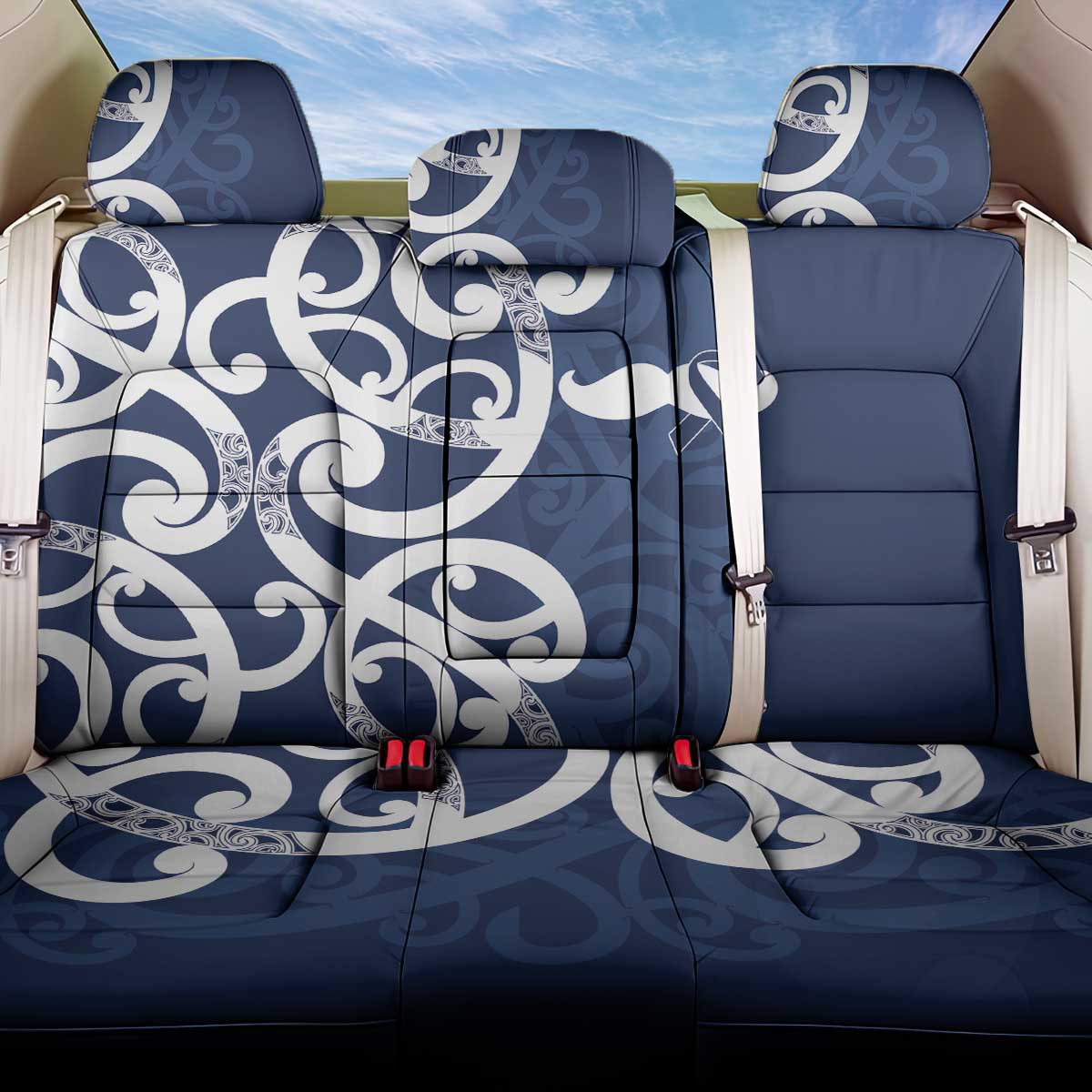 New Zealand Maori Mo Bros Back Car Seat Cover Blue Ribbon With Koru Kowhaiwhai - Aussie Hoodie