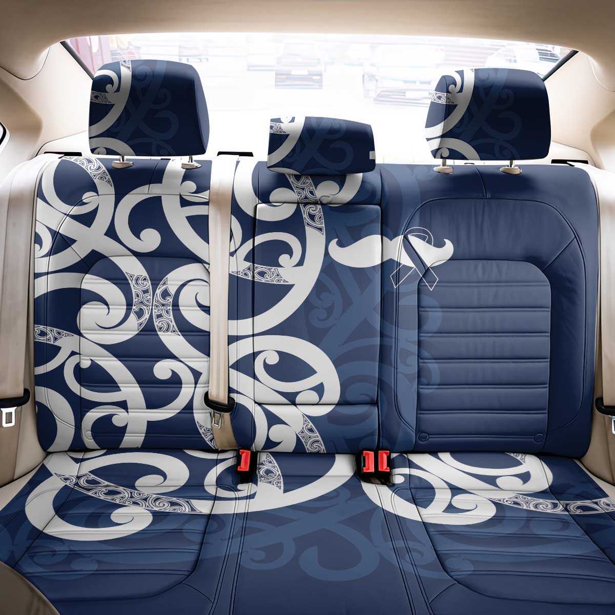 New Zealand Maori Mo Bros Back Car Seat Cover Blue Ribbon With Koru Kowhaiwhai - Aussie Hoodie