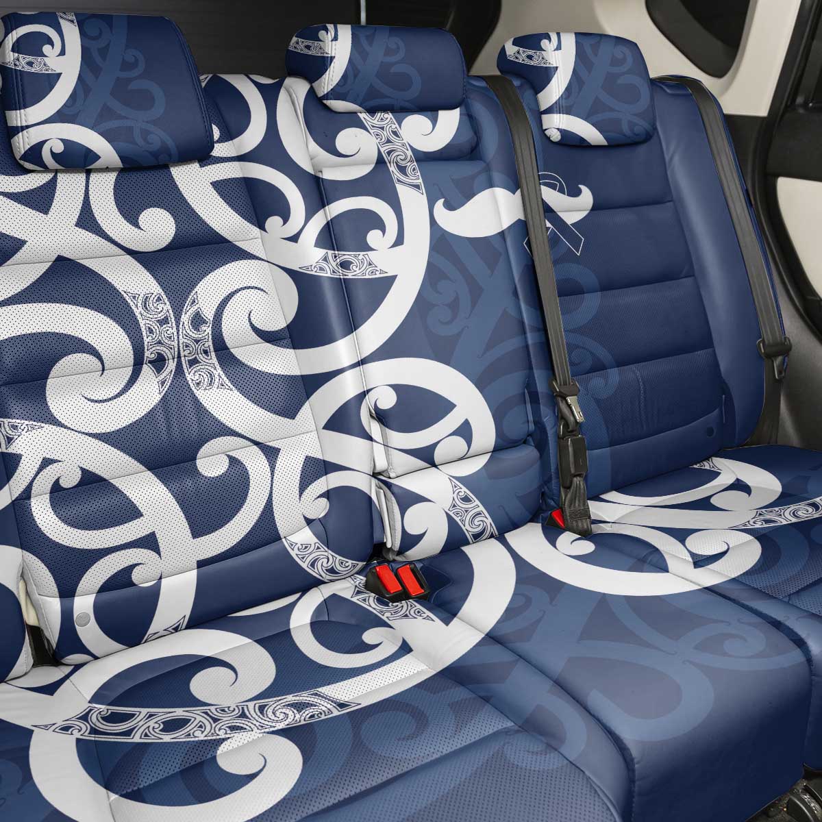 New Zealand Maori Mo Bros Back Car Seat Cover Blue Ribbon With Koru Kowhaiwhai - Aussie Hoodie