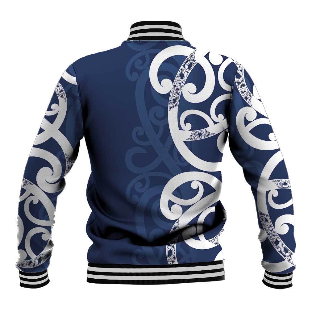 New Zealand Maori Mo Bros Baseball Jacket Blue Ribbon With Koru Kowhaiwhai - Aussie Hoodie