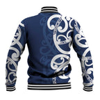 New Zealand Maori Mo Bros Baseball Jacket Blue Ribbon With Koru Kowhaiwhai - Aussie Hoodie