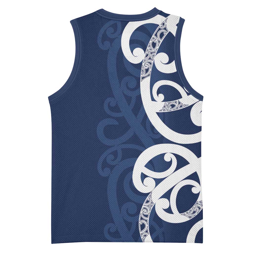 New Zealand Maori Mo Bros Basketball Jersey Blue Ribbon With Koru Kowhaiwhai - Aussie Hoodie