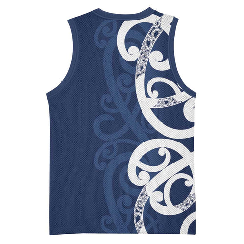 New Zealand Maori Mo Bros Basketball Jersey Blue Ribbon With Koru Kowhaiwhai - Aussie Hoodie