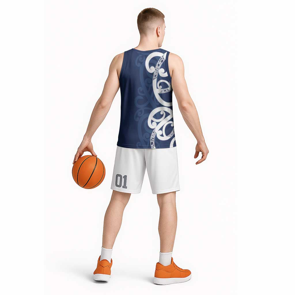New Zealand Maori Mo Bros Basketball Jersey Blue Ribbon With Koru Kowhaiwhai - Aussie Hoodie