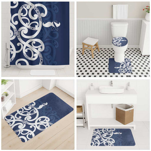 New Zealand Maori Mo Bros Bathroom Set Blue Ribbon With Koru Kowhaiwhai - Aussie Hoodie
