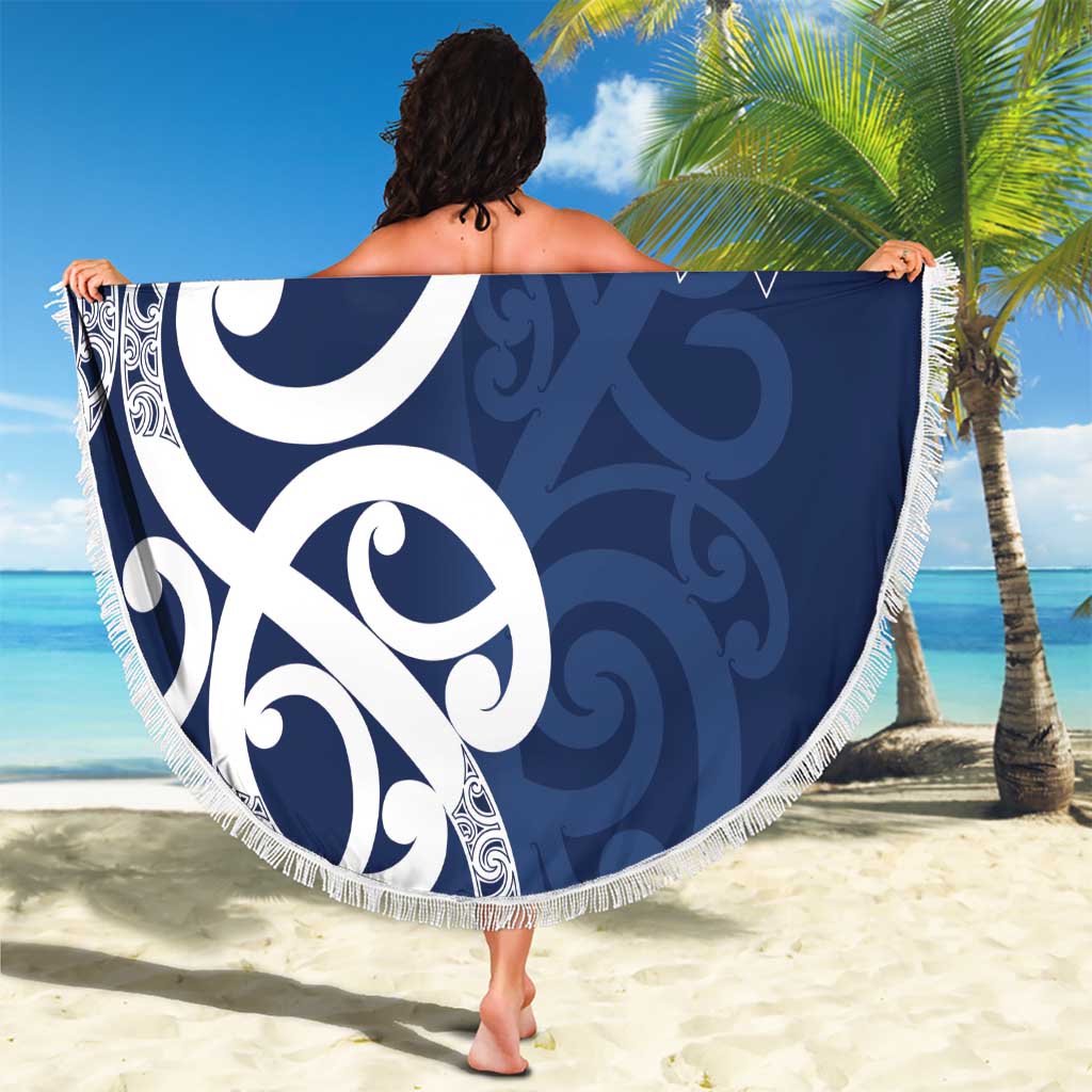 New Zealand Maori Mo Bros Beach Blanket Blue Ribbon With Koru Kowhaiwhai - Aussie Hoodie