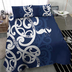 New Zealand Maori Mo Bros Bedding Set Blue Ribbon With Koru Kowhaiwhai - Aussie Hoodie