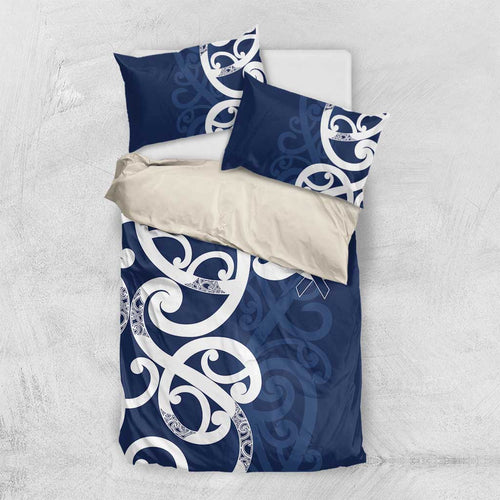 New Zealand Maori Mo Bros Bedding Set Blue Ribbon With Koru Kowhaiwhai - Aussie Hoodie