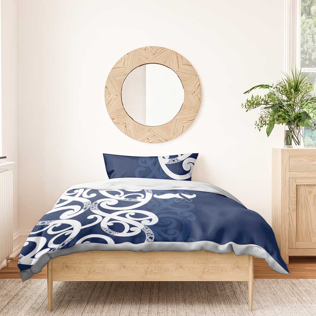 New Zealand Maori Mo Bros Bedding Set Blue Ribbon With Koru Kowhaiwhai - Aussie Hoodie
