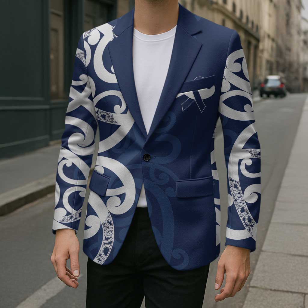 New Zealand Maori Mo Bros Blazer Blue Ribbon With Koru Kowhaiwhai - Aussie Hoodie