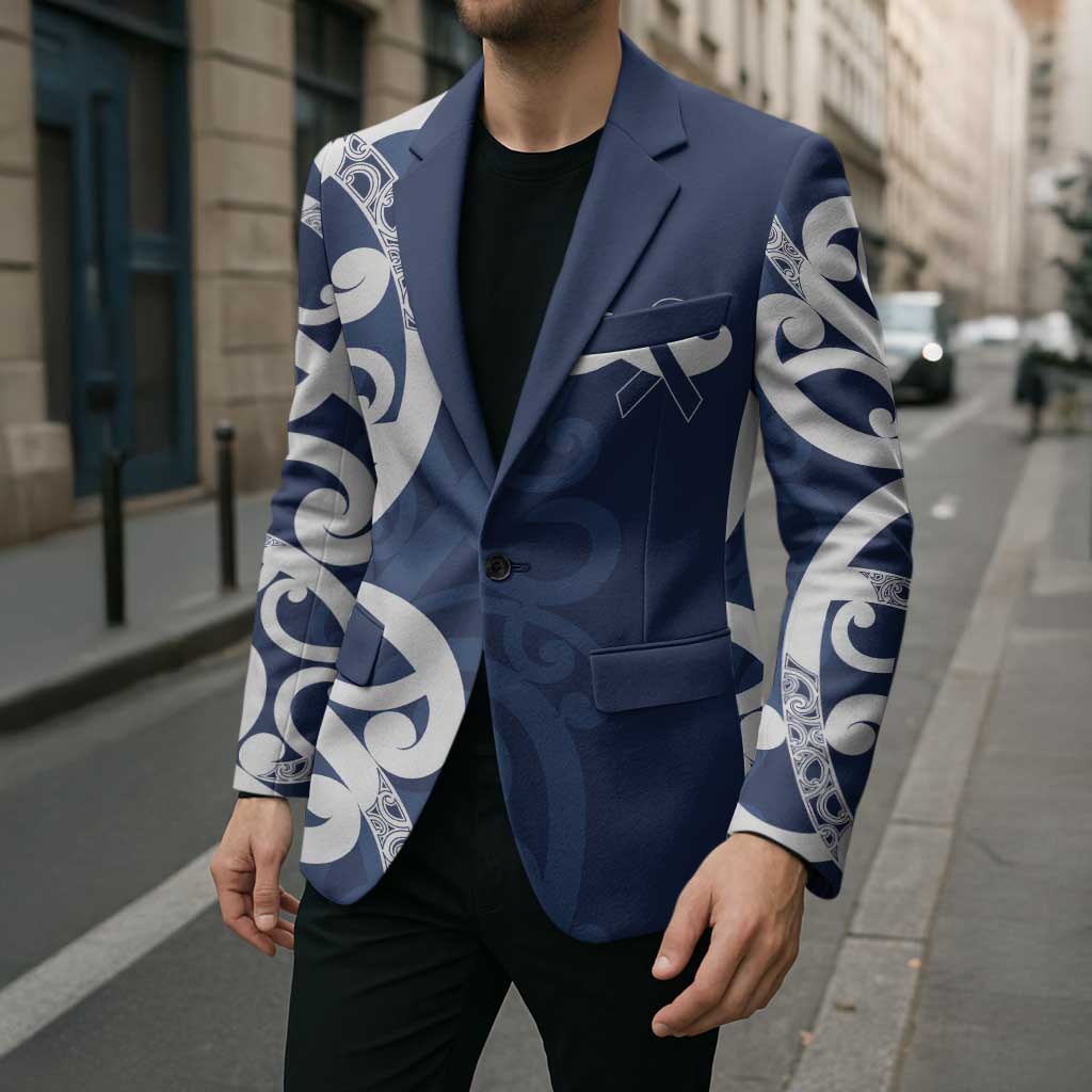 New Zealand Maori Mo Bros Blazer Blue Ribbon With Koru Kowhaiwhai - Aussie Hoodie