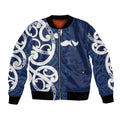 New Zealand Maori Mo Bros Bomber Jacket Blue Ribbon With Koru Kowhaiwhai - Aussie Hoodie