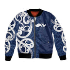 New Zealand Maori Mo Bros Bomber Jacket Blue Ribbon With Koru Kowhaiwhai - Aussie Hoodie