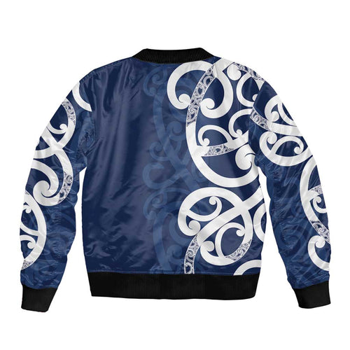 New Zealand Maori Mo Bros Bomber Jacket Blue Ribbon With Koru Kowhaiwhai - Aussie Hoodie