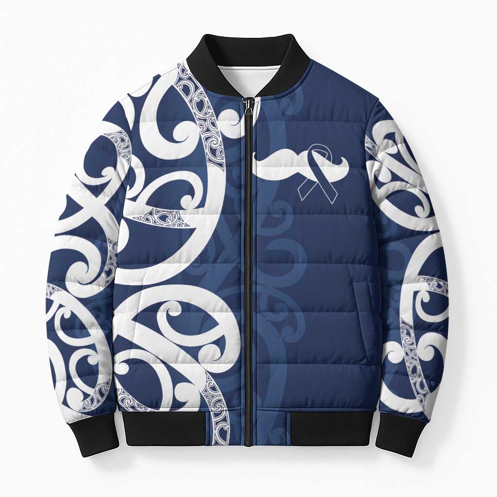 New Zealand Maori Mo Bros Bomber Puffer Jacket Blue Ribbon With Koru Kowhaiwhai - Aussie Hoodie